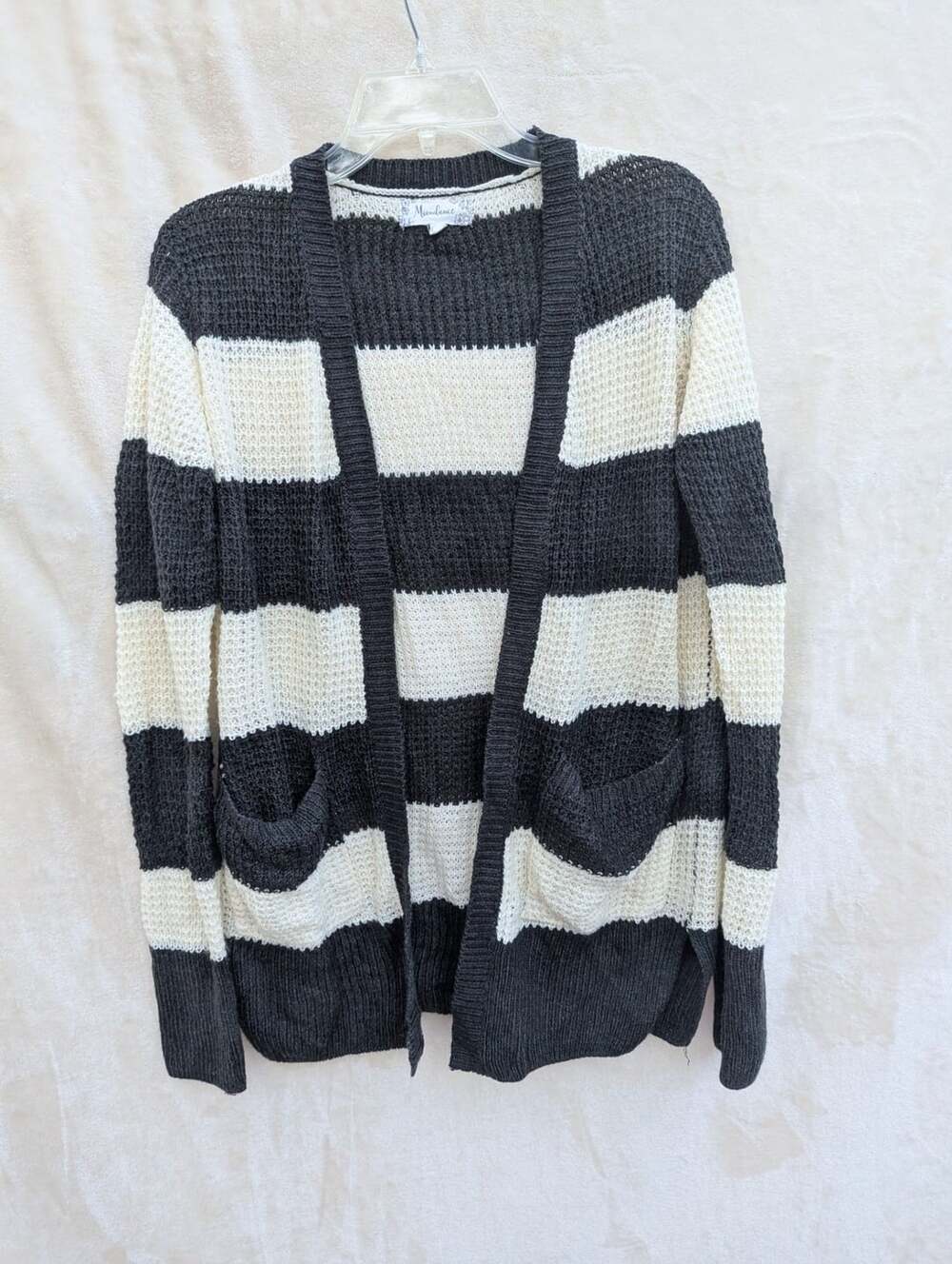 Moondance Black And White Striped Open Front Cardigan Sweater Size M